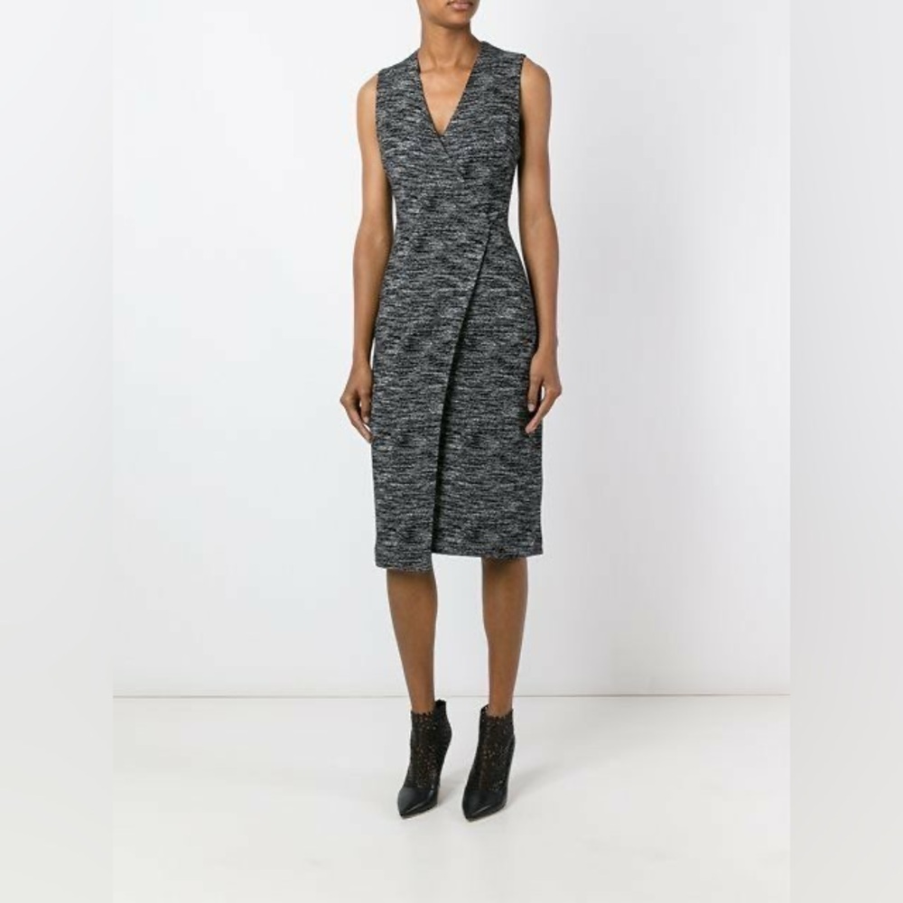 Alice + Olivia Carissa V-Neck Faux Wrap Sleeveless Sheath Gray Knit Dress